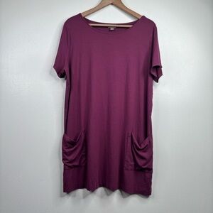 J. Jill Purple Long Tunic Stretch Top Shirt with Pockets‎ Short Sleeve Womens L